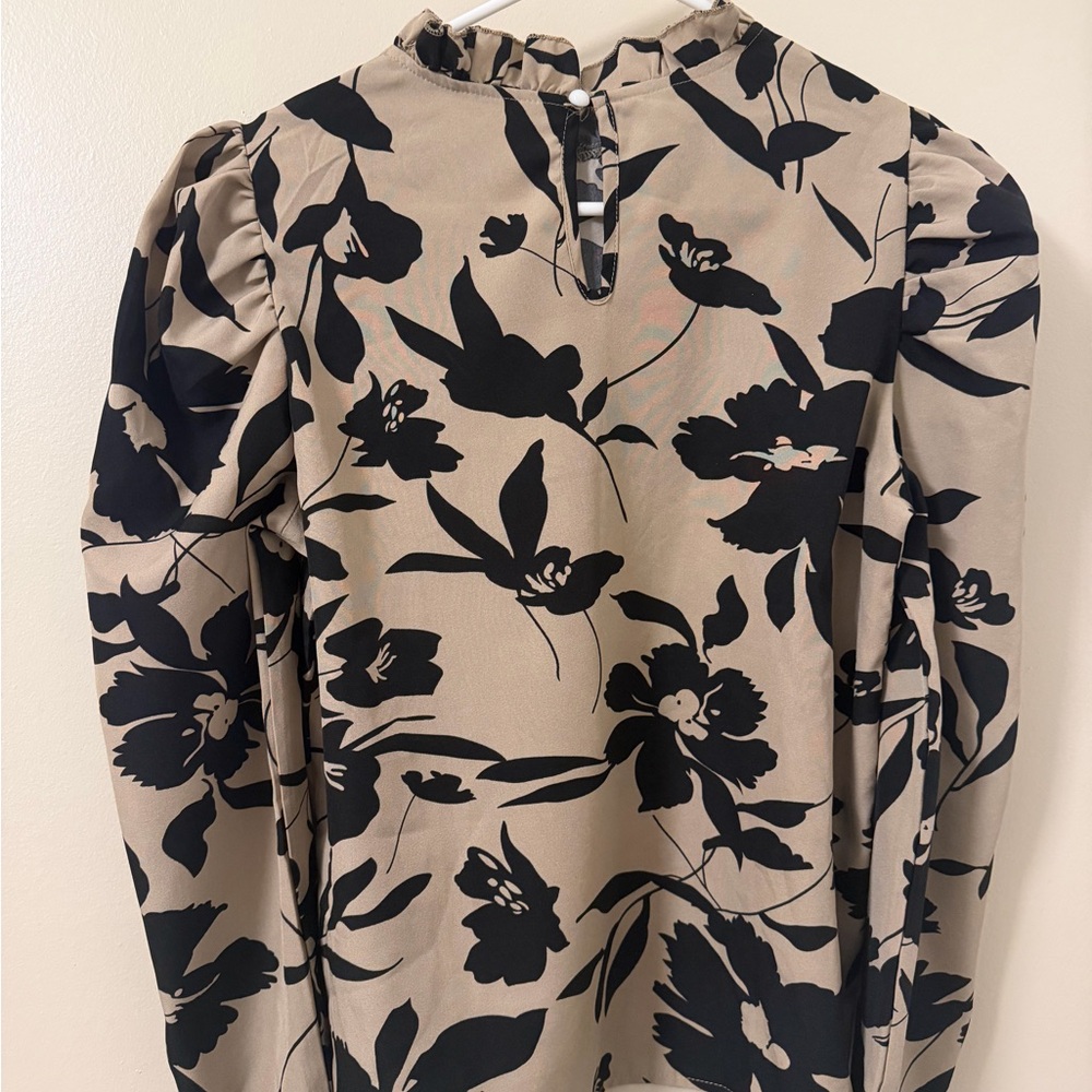 SHEIN Black and Tan Floral Blouse